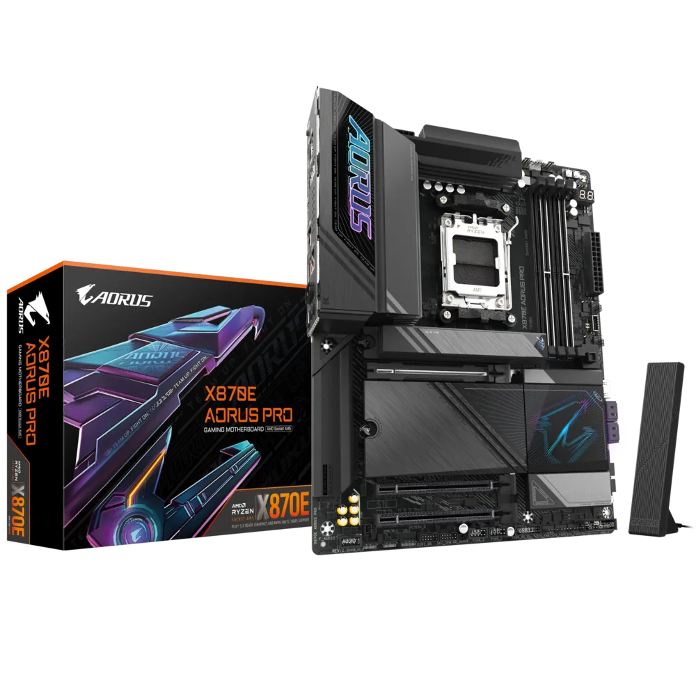 GIGABYTE X870E AORUS PRO AM5 LGA 1718, ATX, DDR5, 4x M.2, PCIe 5.0, USB4, Wi-Fi 7, 2.5GbE LAN, EZ-Latch