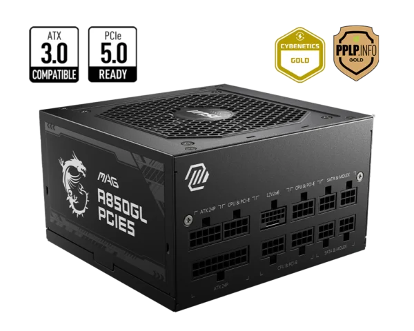 MSI MAG A850GL PCIE5 850W PSU, Black Flat Cables