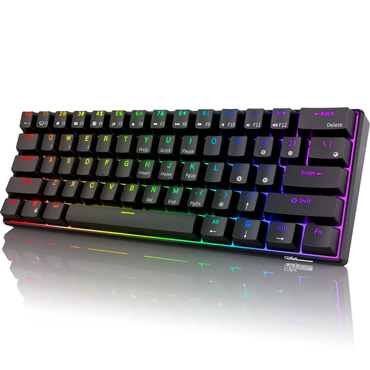 RK ROYAL KLUDGE RK61 60% RGB Mechancial Gaming Keyboard- RED Switch – BLACK